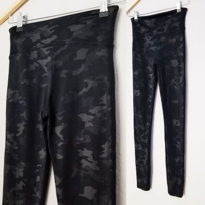 SPANX Faux Leather Camo Legging S High Waist Stretchy Disco Pants Black Slimming